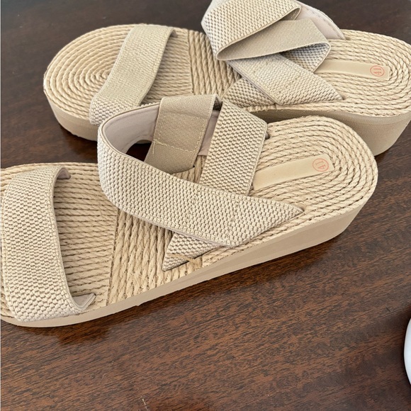 Shoes - Light weight small wedge straps sandals taupe and black 2 pair size 41/8